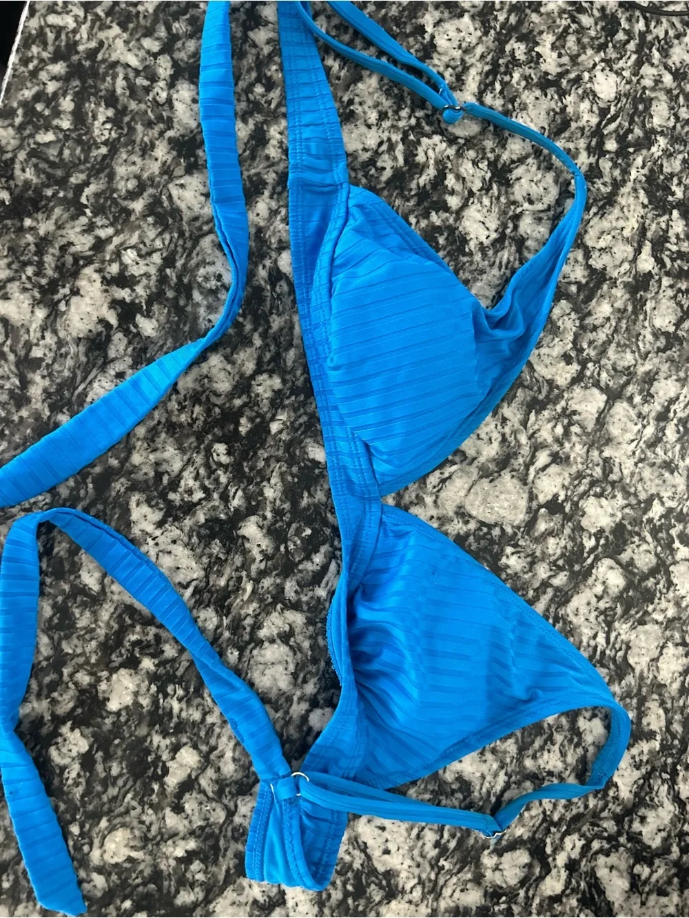 Women's Electric Blue Ribbed Triangle Bikini Top - Unbranded